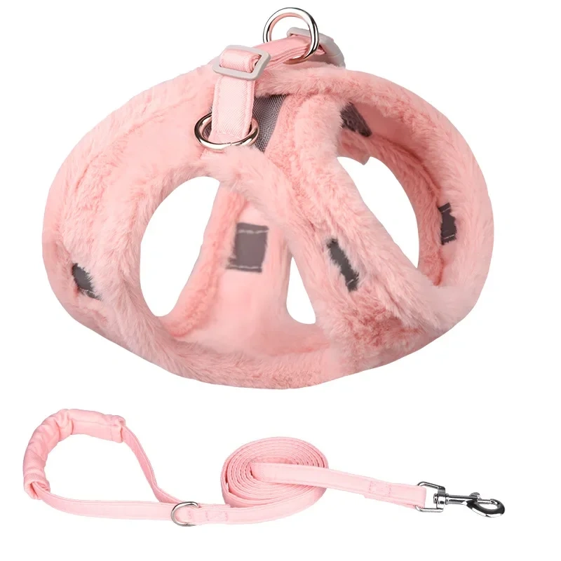 Dog Harness and Leash Set Breathable Mesh Winter Warm Fur Dog Harness For Chihuahua Puppy Walking Small Dogs Cats