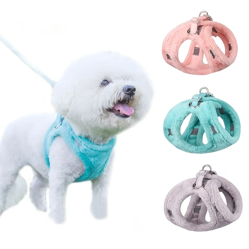 Dog Harness and Leash Set Breathable Mesh Winter Warm Fur Dog Harness For Chihuahua Puppy Walking Small Dogs Cats