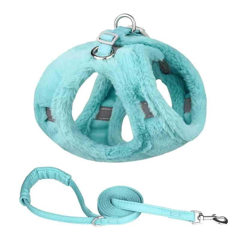 Dog Harness and Leash Set Breathable Mesh Winter Warm Fur Dog Harness For Chihuahua Puppy Walking Small Dogs Cats