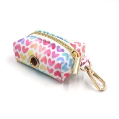 Soft Padded Dog Harenss for Small Dogs Valentine's Day Heart Printing Personalized Dog Collar with Leash Poop Bag Puppy Gift Set