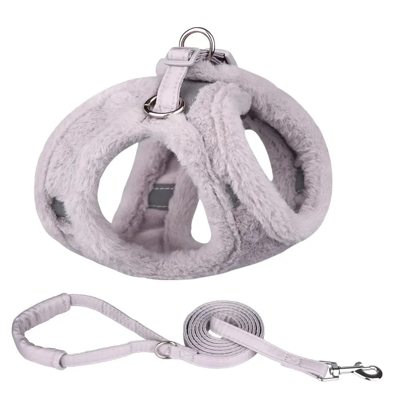 Dog Harness and Leash Set Breathable Mesh Winter Warm Fur Dog Harness For Chihuahua Puppy Walking Small Dogs Cats