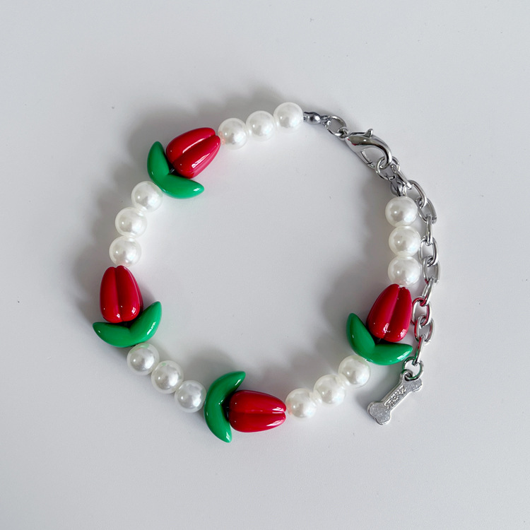 Pet supplies accessories pendants collars collars small dogs and cats tulip beaded necklace dog collars collar jewelry