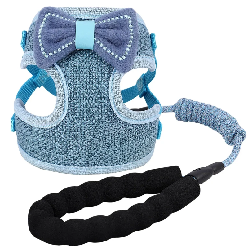 New Bowknot Cat Harness Leash Set Breathable Nylon Mesh Pet Cat Vest Harnesses For Cats Kitten Walking Chest Strap Leash