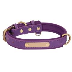 Customized Leather ID Nameplate Dog Collar Soft Padded Dogs Collars Free Engraving Name for Small Medium Large Dogs Adjustable