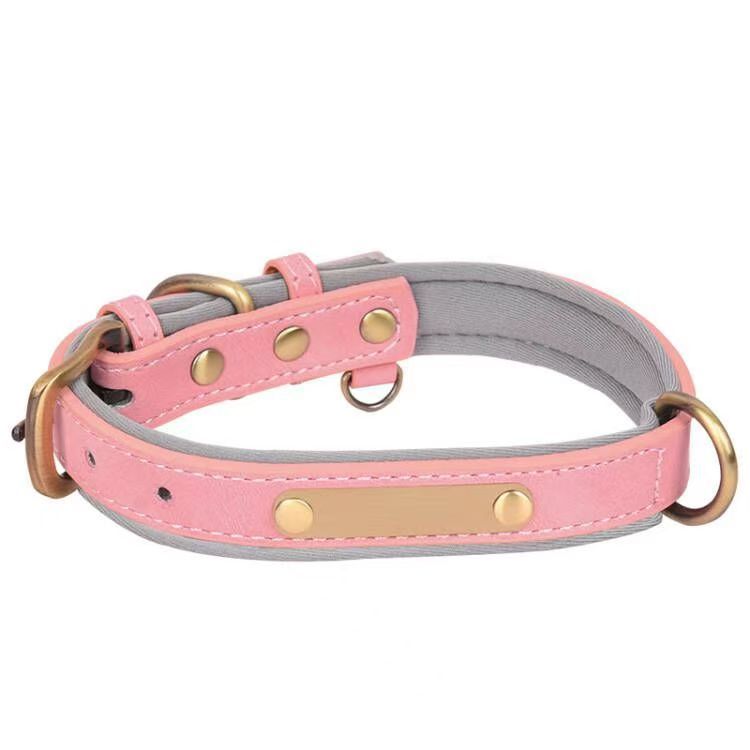 Customized Leather ID Nameplate Dog Collar Soft Padded Dogs Collars Free Engraving Name for Small Medium Large Dogs Adjustable