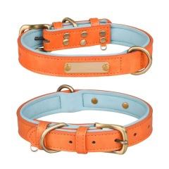 Customized Leather ID Nameplate Dog Collar Soft Padded Dogs Collars Free Engraving Name for Small Medium Large Dogs Adjustable
