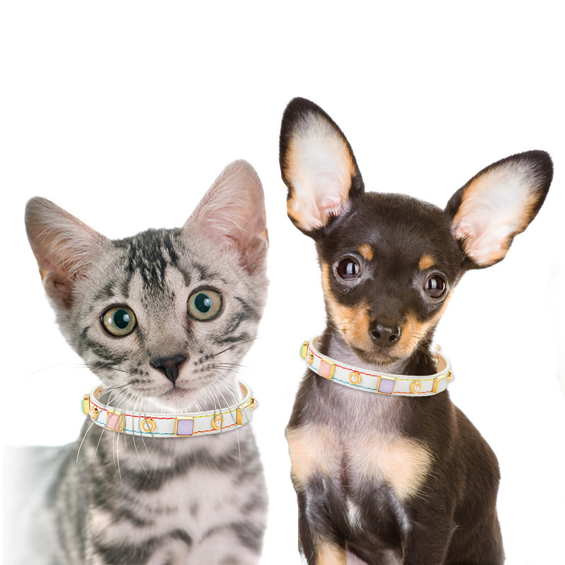 PU Leather Pet Collar With Square Studs Adjustable Strap For Cats & Small Dogs Necklace Pet Accessories