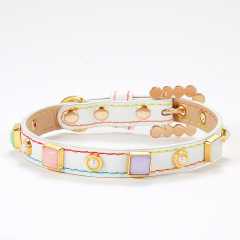 PU Leather Pet Collar With Square Studs Adjustable Strap For Cats & Small Dogs Necklace Pet Accessories