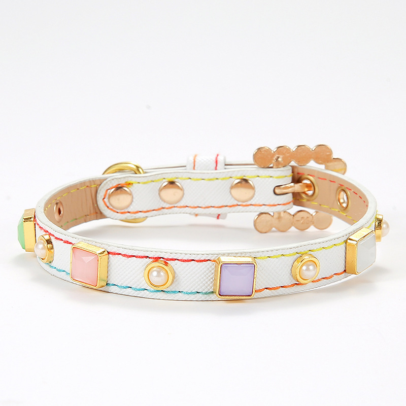 PU Leather Pet Collar With Square Studs Adjustable Strap For Cats & Small Dogs Necklace Pet Accessories