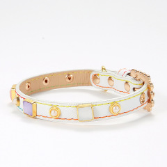 PU Leather Pet Collar With Square Studs Adjustable Strap For Cats & Small Dogs Necklace Pet Accessories