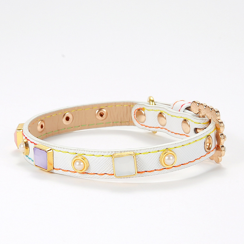 PU Leather Pet Collar With Square Studs Adjustable Strap For Cats & Small Dogs Necklace Pet Accessories