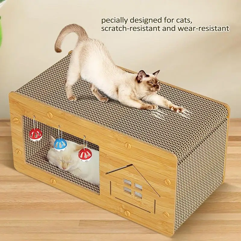 Cat Scratcher Box Scratch Pad Cardboard Heavy Duty Pet Lounger Box Spacious Scratching Lounge Bed Kitten Cat Pet Sleeping House