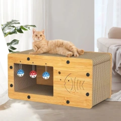 Cat Scratch Box for Indoor Cats Hideout and Play Protecting Furniture Cat Scratchers Cardboard Scratching Board  with Ball Toy