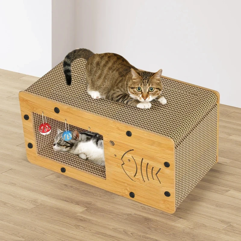 Cat Scratch Box for Indoor Cats Hideout and Play Protecting Furniture Cat Scratchers Cardboard Scratching Board  with Ball Toy