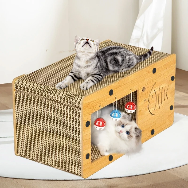 Cat Scratch Box for Indoor Cats Hideout and Play Protecting Furniture Cat Scratchers Cardboard Scratching Board  with Ball Toy