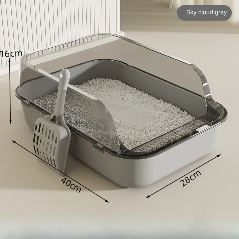 Cat Litter Box Thickening Kitty Sandbox Semi-enclosed High Side Splashproof Pet Bedpans with Litter Scoop Cleaning Cat Supplies