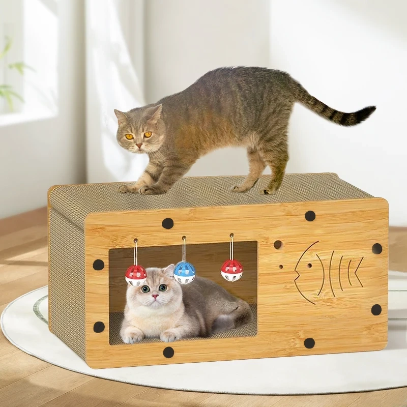 Cat Scratch Box for Indoor Cats Hideout and Play Protecting Furniture Cat Scratchers Cardboard Scratching Board  with Ball Toy