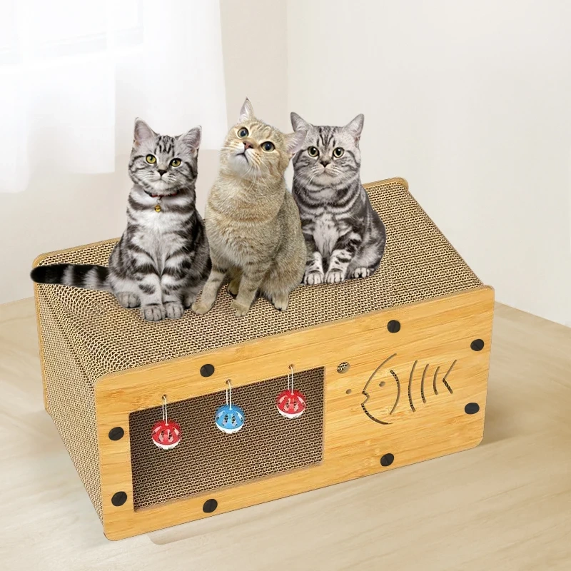 Cat Scratch Box for Indoor Cats Hideout and Play Protecting Furniture Cat Scratchers Cardboard Scratching Board  with Ball Toy