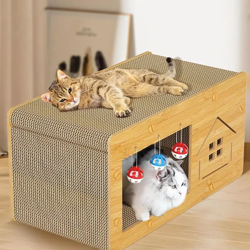 Cat Scratcher Box Scratch Pad Cardboard Heavy Duty Pet Lounger Box Spacious Scratching Lounge Bed Kitten Cat Pet Sleeping House