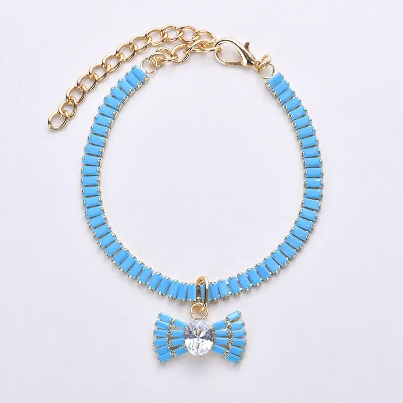 Fashion Shiny Diamond Bow Pet Necklace Adjustable Collar Cat Jewelry Bows Pendant Suitable For Pets Party Dress Up Supplies