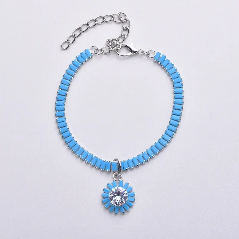 Blue Flowers Diamond Pendant Collar Fashion Adjustable Safety Cat Necklace Harness Small Dog Pet Collars Clothing Accessories
