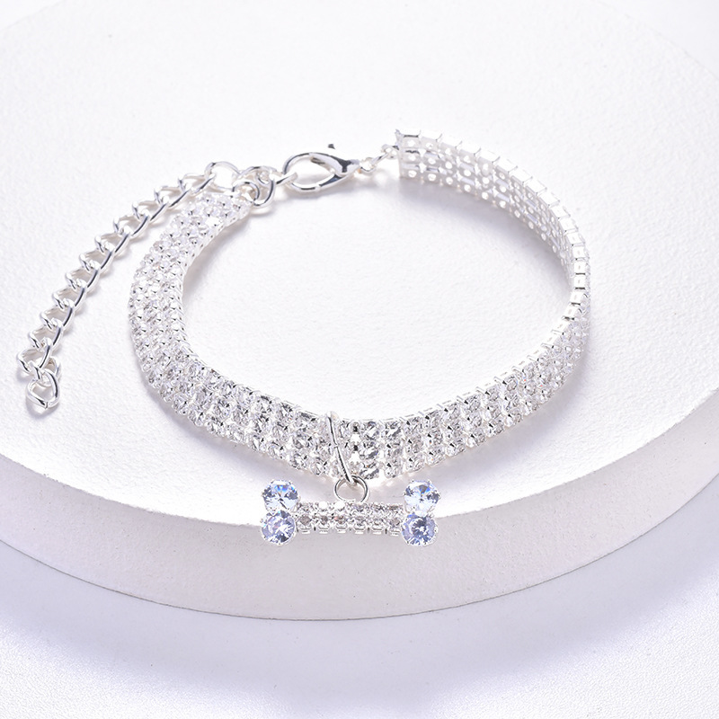 Adjustable Pet Necklace Cat Dog Collar with Diamond Zircon Bone Pendant Jewelry Luxury Metal Copper Puppy Collars Dog Supplies