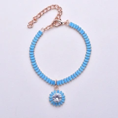 Blue Flowers Diamond Pendant Collar Fashion Adjustable Safety Cat Necklace Harness Small Dog Pet Collars Clothing Accessories