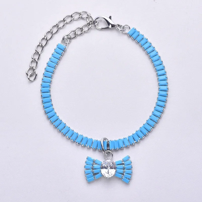 Fashion Shiny Diamond Bow Pet Necklace Adjustable Collar Cat Jewelry Bows Pendant Suitable For Pets Party Dress Up Supplies