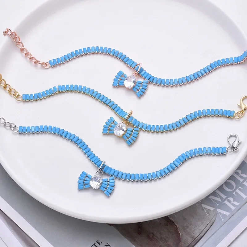 Fashion Shiny Diamond Bow Pet Necklace Adjustable Collar Cat Jewelry Bows Pendant Suitable For Pets Party Dress Up Supplies