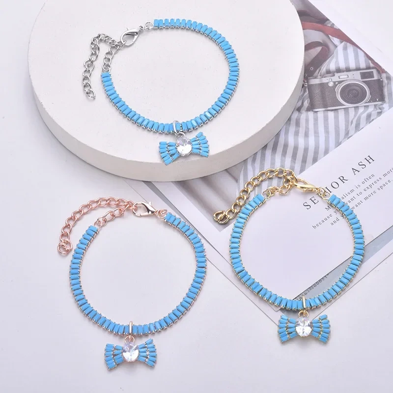Fashion Shiny Diamond Bow Pet Necklace Adjustable Collar Cat Jewelry Bows Pendant Suitable For Pets Party Dress Up Supplies