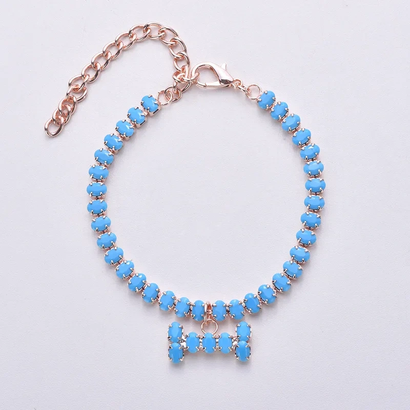 Rhinestone Dog collar luxury Blue Cat Necklace With Bone Pendent Perro Collier Chain Pet Jewelry Collars for Small Pug Chihuhua
