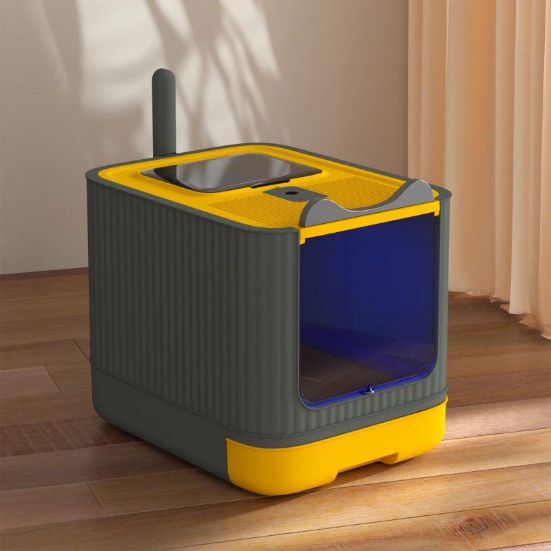Pet Litter Box with UV Lights Top Drawer Litter Pan Fully enclosed with in/out door control Disinfecting and deodorizing For cat