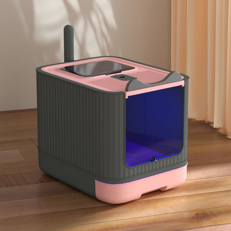 Pet Litter Box with UV Lights Top Drawer Litter Pan Fully enclosed with in/out door control Disinfecting and deodorizing For cat