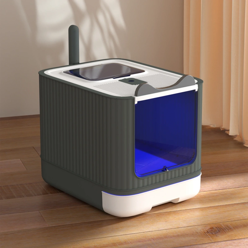 Pet Litter Box with UV Lights Top Drawer Litter Pan Fully enclosed with in/out door control Disinfecting and deodorizing For cat