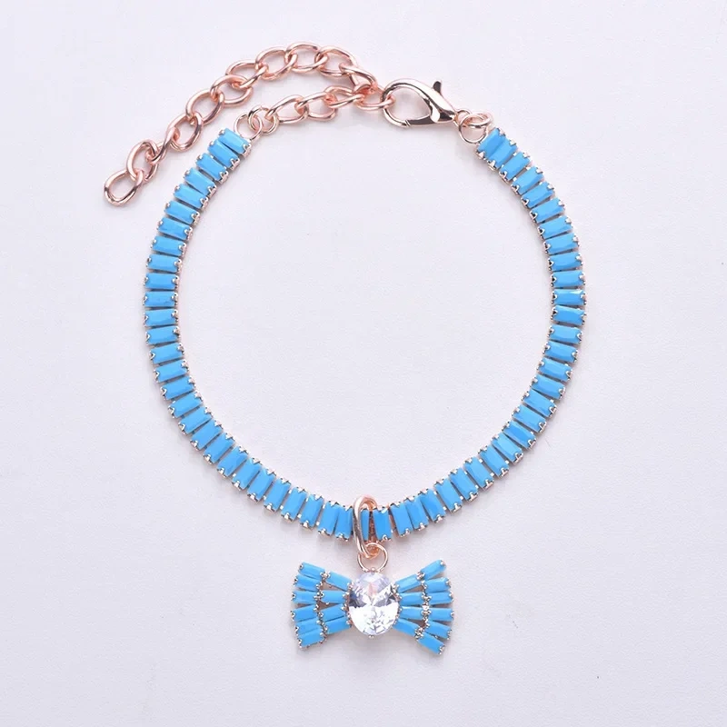 Fashion Shiny Diamond Bow Pet Necklace Adjustable Collar Cat Jewelry Bows Pendant Suitable For Pets Party Dress Up Supplies