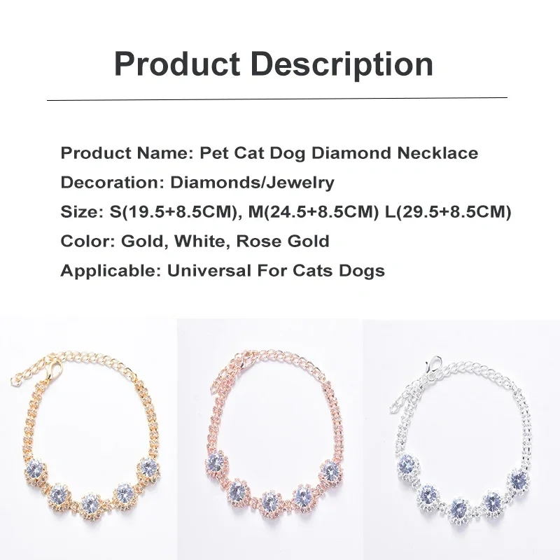 Bling Diamond Cat Necklace Fashion Luxury Shining Collars for Dog Adjustable Cats Puppy Chihuahua Wedding Pet Accessories