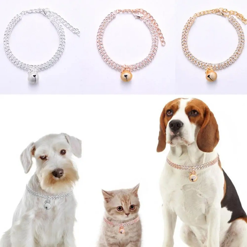 Pet Necklace Elegant Exquisite Shiny Pet Neck Circle Cat Dog Double Row Rhinestones Collar Pet Supplies