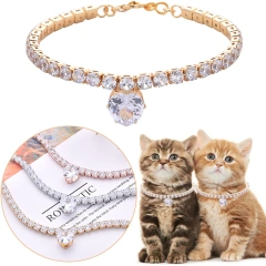 Zircon Heart Party Cat Accessories Rose Gold Silver Plated Neck Collar for Small Medium Dogs Adjustable Birthday Puppy Necklace
