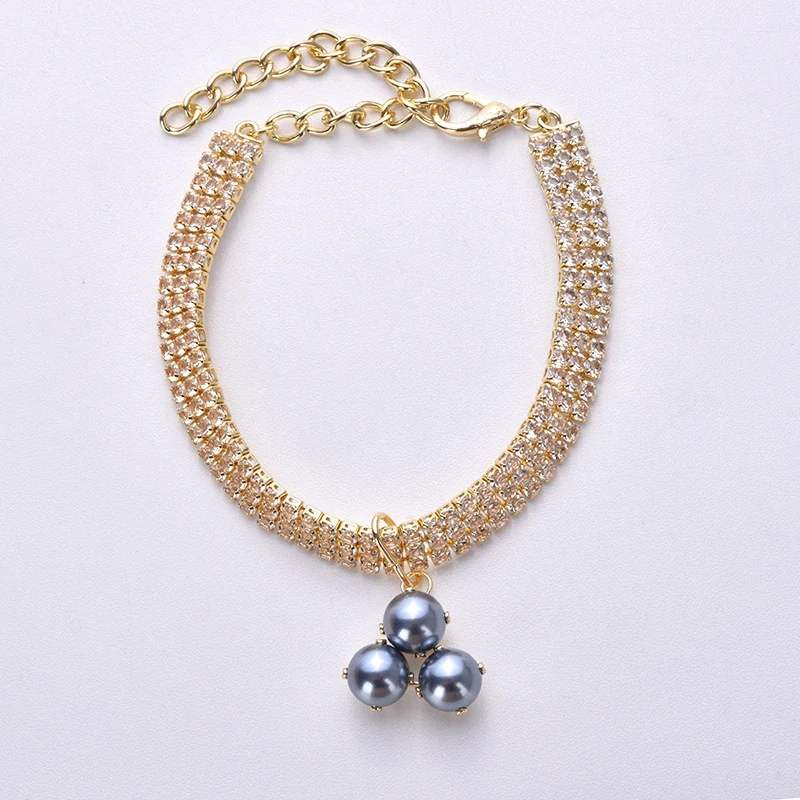 Pearl Silver Chain Pet Cat Necklace Zircon Decorate Puppy Collar Accessories Rose Gold Adjustable French Bulldog Neck Collar