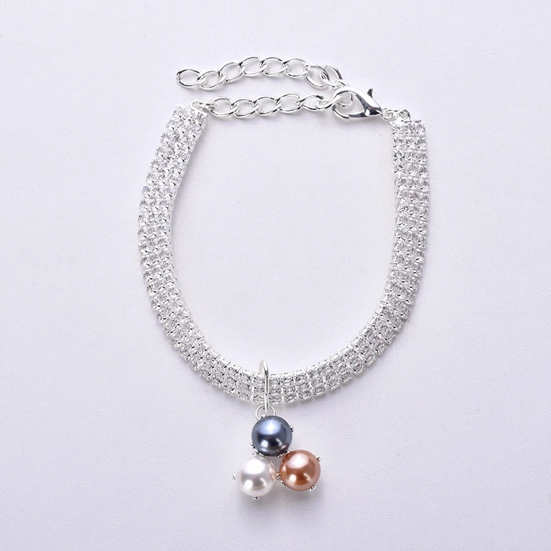 Pearl Silver Chain Pet Cat Necklace Zircon Decorate Puppy Collar Accessories Rose Gold Adjustable French Bulldog Neck Collar