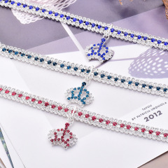 New Design Zircon Pet Dog Collars Colorized Crown Cat Necklace Puppy Adjustable Rose Golden Luxury York Dog Neck Accessories