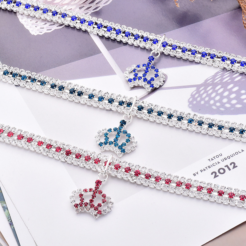 New Design Zircon Pet Dog Collars Colorized Crown Cat Necklace Puppy Adjustable Rose Golden Luxury York Dog Neck Accessories
