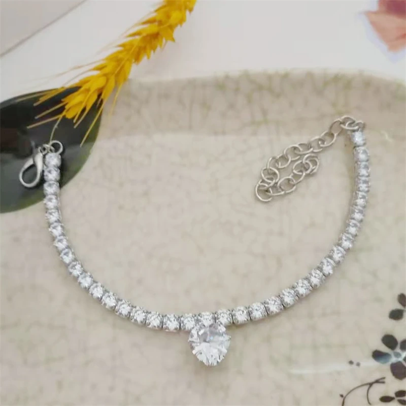 Zircon Heart Party Cat Accessories Rose Gold Silver Plated Neck Collar for Small Medium Dogs Adjustable Birthday Puppy Necklace