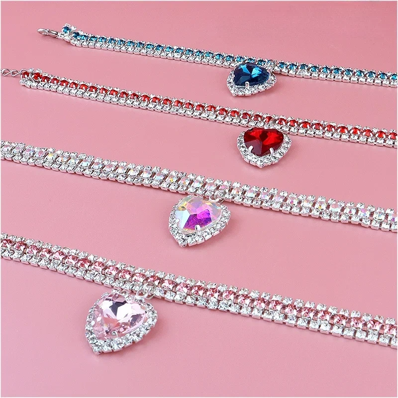 Pet Rhinestone Diamante Collar Necklace for Kitten Cute Bling  Accessories for Cat Puppy Doggy Crystal Pendant Diamond Collar