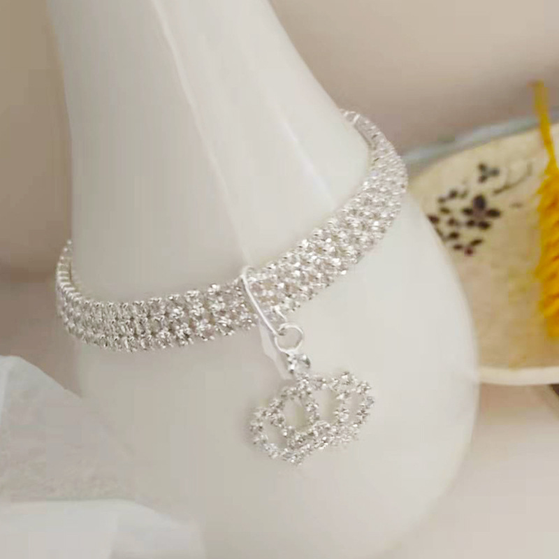 New Design Zircon Pet Dog Collars Colorized Crown Cat Necklace Puppy Adjustable Rose Golden Luxury York Dog Neck Accessories