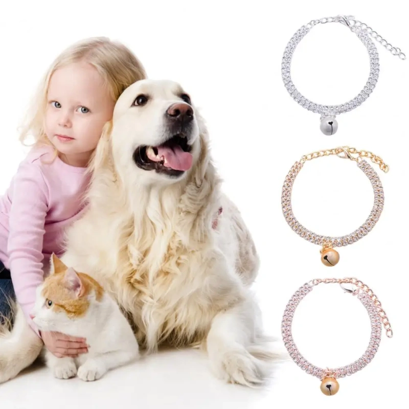 Pet Necklace Elegant Exquisite Shiny Pet Neck Circle Cat Dog Double Row Rhinestones Collar Pet Supplies