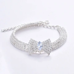 Rhinestones Cat Collar with Bling Bow Charm Shiny Crystal Pet Collar Rhinestone Adjustable Collar Necklace for Small Pet Cat Dog