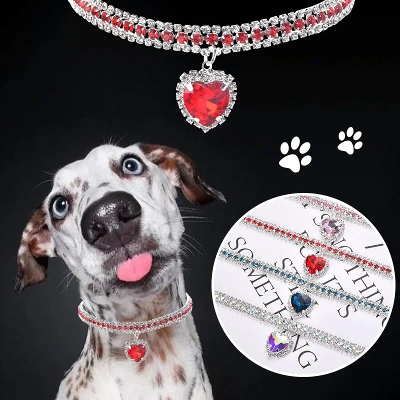 Pet Rhinestone Diamante Collar Necklace for Kitten Cute Bling  Accessories for Cat Puppy Doggy Crystal Pendant Diamond Collar