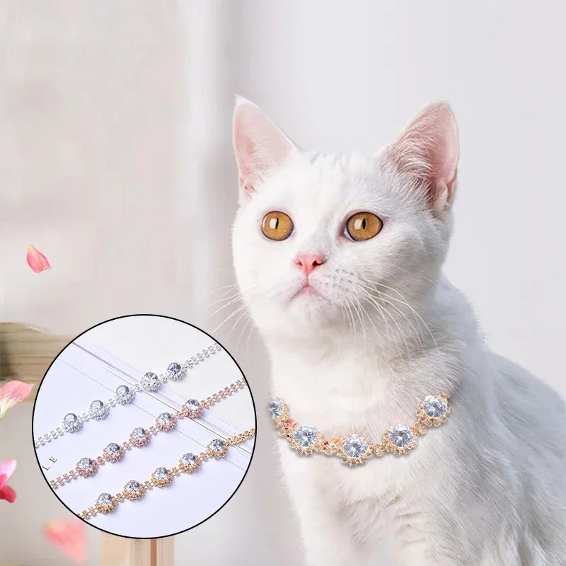 Bling Diamond Cat Necklace Fashion Luxury Shining Collars for Dog Adjustable Cats Puppy Chihuahua Wedding Pet Accessories