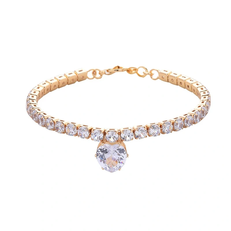 Zircon Heart Party Cat Accessories Rose Gold Silver Plated Neck Collar for Small Medium Dogs Adjustable Birthday Puppy Necklace
